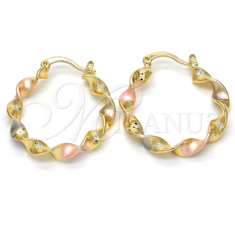Argolla Mediana 02.170.0207.30 Oro Laminado, Diseño de Torcido, Pulido, Tres Tonos