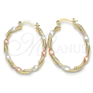 Argolla Pequeña 02.65.2643.25 Oro Laminado, Diseño de Torcido, Diamantado, Tres Tonos