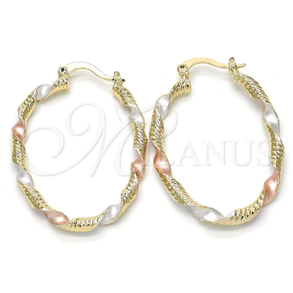 Argolla Pequeña 02.65.2643.25 Oro Laminado, Diseño de Torcido, Diamantado, Tres Tonos