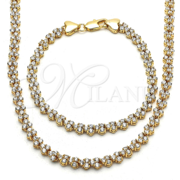 Collar y Pulsera 06.284.0013 Oro Laminado, con Blanca Zirconia Cubica, Pulido, Tono Dorado
