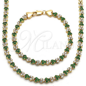Collar y Pulsera 06.284.0013.1 Oro Laminado, con Verde and Blanca Zirconia Cubica, Pulido, Tono Dorado