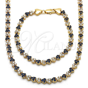 Collar y Pulsera 06.284.0013.2 Oro Laminado, con Zafiro Azul and Blanca Zirconia Cubica, Pulido, Tono Dorado