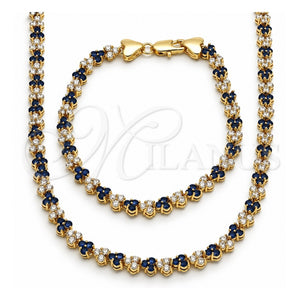 Collar y Pulsera 06.284.0013.2 Oro Laminado, con Zirconia Cubica Zafiro Azul y Blanca, Pulido, Tono Dorado