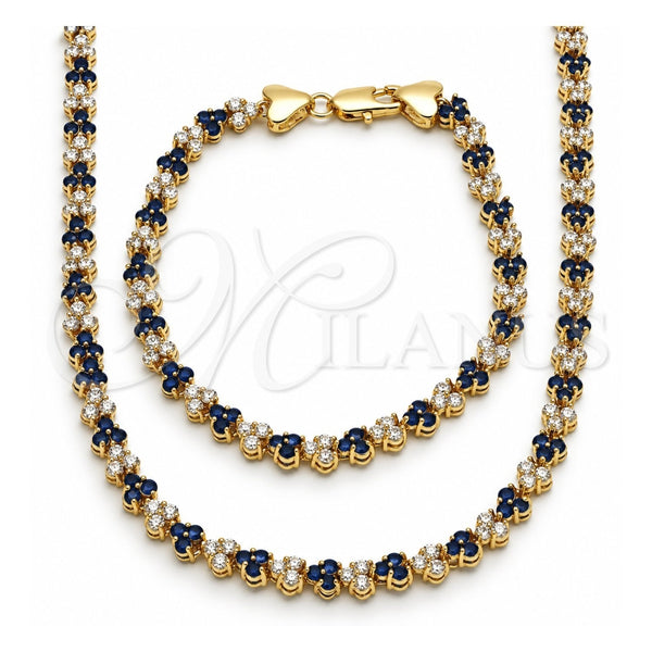 Collar y Pulsera 06.284.0013.2 Oro Laminado, con Zirconia Cubica Zafiro Azul y Blanca, Pulido, Tono Dorado