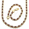 Collar y Pulsera 06.284.0013.3 Oro Laminado, con Zirconia Cubica Granate y Blanca, Pulido, Tono Dorado