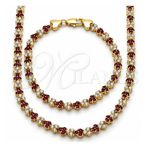 Collar y Pulsera 06.284.0013.3 Oro Laminado, con Zirconia Cubica Granate y Blanca, Pulido, Tono Dorado