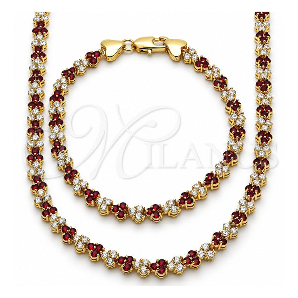 Collar y Pulsera 06.284.0013.3 Oro Laminado, con Zirconia Cubica Granate y Blanca, Pulido, Tono Dorado