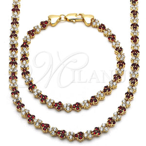 Collar y Pulsera 06.284.0013.3 Oro Laminado, con Granate and Blanca Zirconia Cubica, Pulido, Tono Dorado
