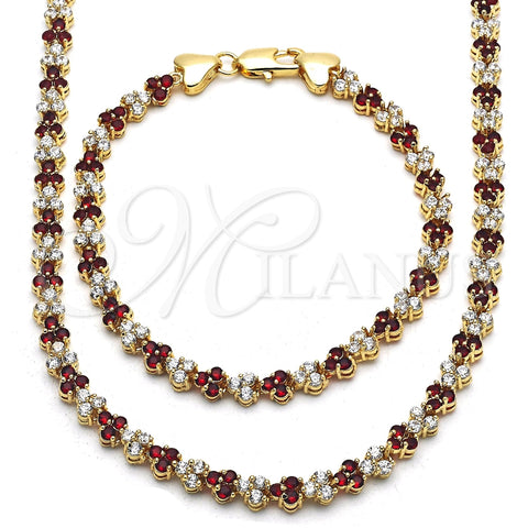 Collar y Pulsera 06.284.0013.3 Oro Laminado, con Granate and Blanca Zirconia Cubica, Pulido, Tono Dorado