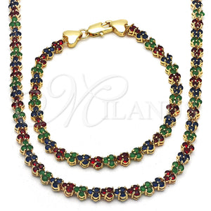 Collar y Pulsera 06.284.0013.4 Oro Laminado, con Multicolor Zirconia Cubica, Pulido, Tono Dorado