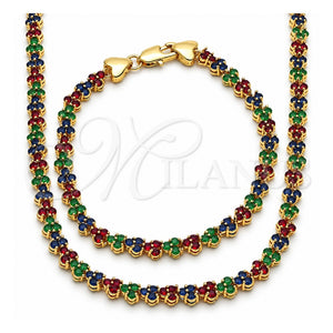 Collar y Pulsera 06.284.0013.4 Oro Laminado, con Zirconia Cubica Multicolor, Pulido, Tono Dorado
