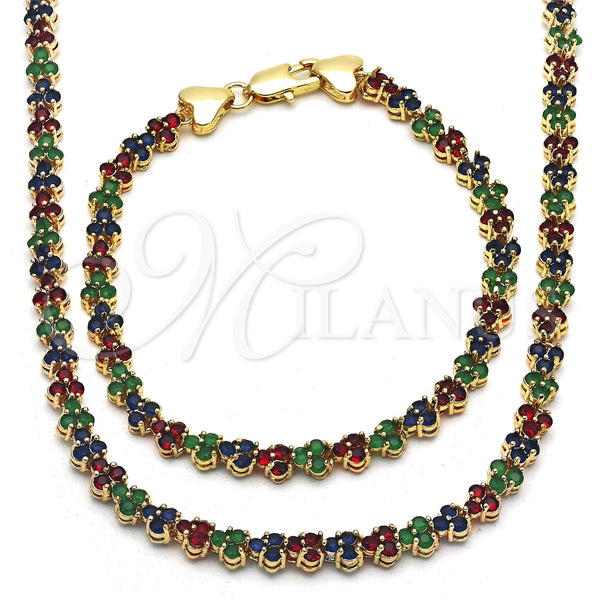 Collar y Pulsera 06.284.0013.4 Oro Laminado, con Multicolor Zirconia Cubica, Pulido, Tono Dorado