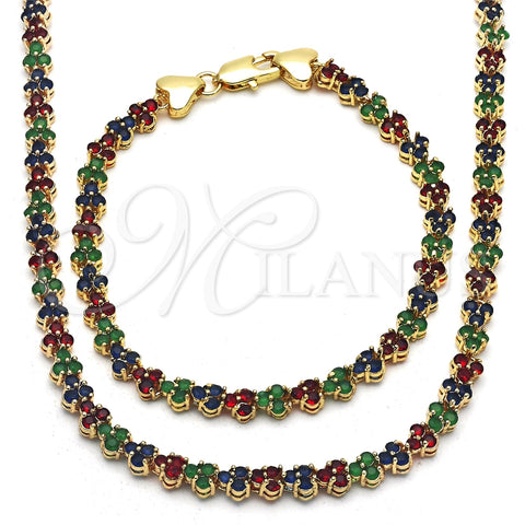 Collar y Pulsera 06.284.0013.4 Oro Laminado, con Multicolor Zirconia Cubica, Pulido, Tono Dorado