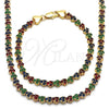 Collar y Pulsera 06.284.0013.4 Oro Laminado, con Multicolor Zirconia Cubica, Pulido, Tono Dorado
