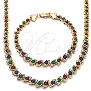 Collar y Pulsera 06.284.0014 Oro Laminado, con Multicolor Zirconia Cubica, Pulido, Tono Dorado