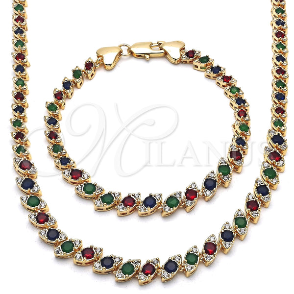 Collar y Pulsera 06.284.0014 Oro Laminado, con Multicolor Zirconia Cubica, Pulido, Tono Dorado