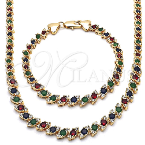 Collar y Pulsera 06.284.0014 Oro Laminado, con Multicolor Zirconia Cubica, Pulido, Tono Dorado
