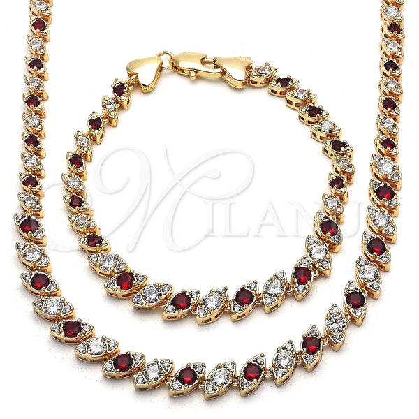 Collar y Pulsera 06.284.0014.1 Oro Laminado, con Zirconia Cubica Granate y Blanca, Pulido, Tono Dorado