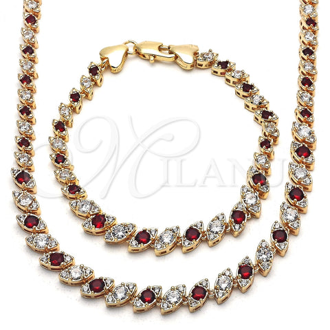 Collar y Pulsera 06.284.0014.1 Oro Laminado, con Zirconia Cubica Granate y Blanca, Pulido, Tono Dorado