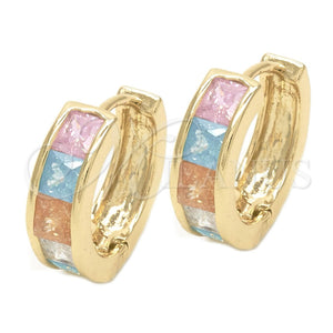 Argolla Huggie 02.210.0077.20 Oro Laminado, con Multicolor Zirconia Cubica, Pulido, Tono Dorado
