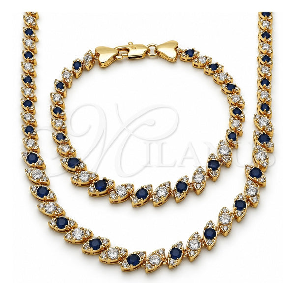 Collar y Pulsera 06.284.0014.2 Oro Laminado, con Zirconia Cubica Zafiro Azul y Blanca, Pulido, Tono Dorado
