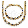 Collar y Pulsera 06.284.0014.2 Oro Laminado, con Zirconia Cubica Zafiro Azul y Blanca, Pulido, Tono Dorado