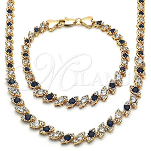 Collar y Pulsera 06.284.0014.2 Oro Laminado, con Zafiro Azul and Blanca Zirconia Cubica, Pulido, Tono Dorado