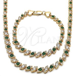 Collar y Pulsera 06.284.0014.3 Oro Laminado, con Verde and Blanca Zirconia Cubica, Pulido, Tono Dorado