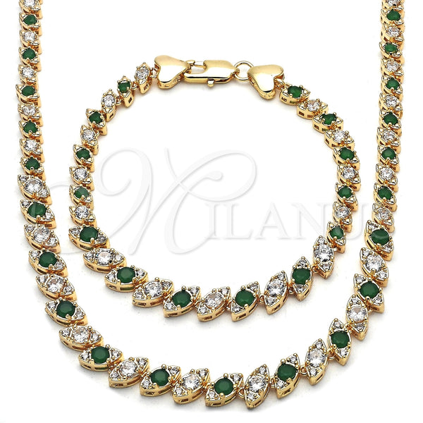 Collar y Pulsera 06.284.0014.3 Oro Laminado, con Verde and Blanca Zirconia Cubica, Pulido, Tono Dorado