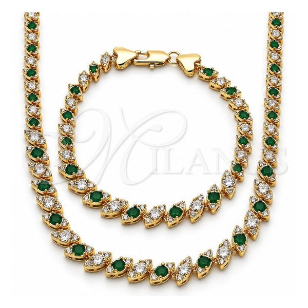 Collar y Pulsera 06.284.0014.3 Oro Laminado, con Zirconia Cubica Verde y Blanca, Pulido, Tono Dorado