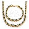 Collar y Pulsera 06.284.0014.3 Oro Laminado, con Zirconia Cubica Verde y Blanca, Pulido, Tono Dorado