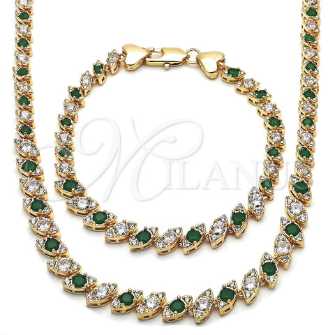 Collar y Pulsera 06.284.0014.3 Oro Laminado, con Verde and Blanca Zirconia Cubica, Pulido, Tono Dorado