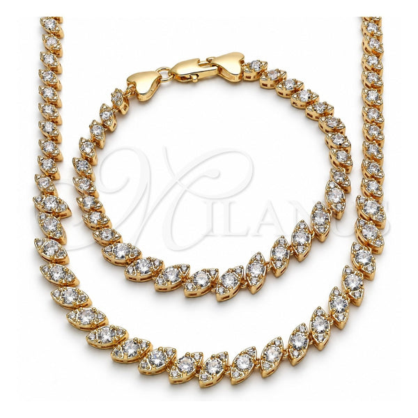 Collar y Pulsera 06.284.0014.4 Oro Laminado, con Zirconia Cubica Blanca, Pulido, Tono Dorado