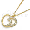 Collares con Dije 04.99.0030.18 Oro Laminado, Diseño de Corazón, con Blanca Zirconia Cubica, Pulido, Tono Dorado (02 MM Thickness, 18 Inches Length)