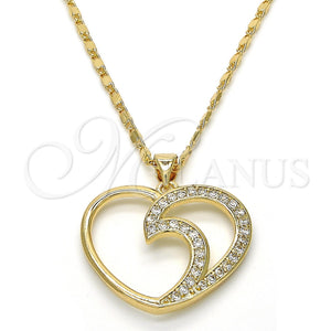 Collares con Dije 04.99.0030.18 Oro Laminado, Diseño de Corazón, con Blanca Zirconia Cubica, Pulido, Tono Dorado (02 MM Thickness, 18 Inches Length)