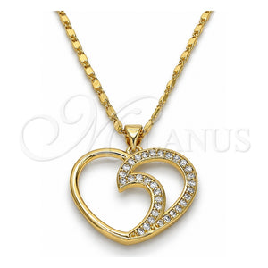 Collares con Dije 04.99.0030.18 Oro Laminado, Diseño de Corazón, con Zirconia Cubica Blanca, Pulido, Tono Dorado (Grosor 02 MM, 18 Pulgadas de Largo)