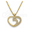 Collares con Dije 04.99.0030.18 Oro Laminado, Diseño de Corazón, con Zirconia Cubica Blanca, Pulido, Tono Dorado (Grosor 02 MM, 18 Pulgadas de Largo)