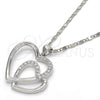 Collares con Dije 04.99.0031.1.18 Rodio Laminado, Diseño de Corazón, con Zirconia Cubica Blanca, Pulido, Rodinado (Grosor 02 MM, 18 Pulgadas de Largo)