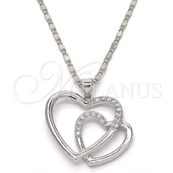 Collares con Dije 04.99.0031.1.18 Rodio Laminado, Diseño de Corazón, con Zirconia Cubica Blanca, Pulido, Rodinado (Grosor 02 MM, 18 Pulgadas de Largo)