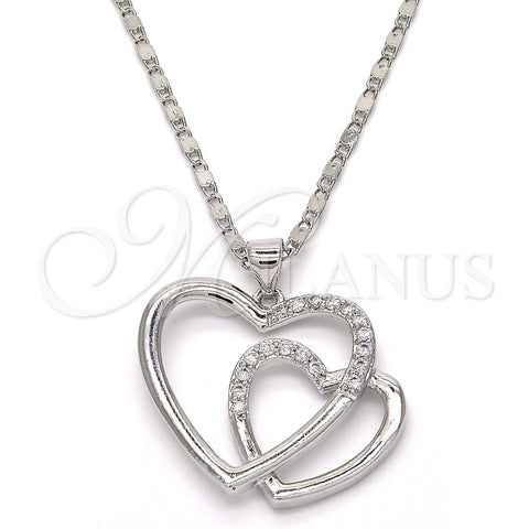 Collares con Dije 04.99.0031.1.18 Rodio Laminado, Diseño de Corazón, con Zirconia Cubica Blanca, Pulido, Rodinado (Grosor 02 MM, 18 Pulgadas de Largo)