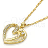 Collares con Dije 04.99.0034.18 Oro Laminado, Diseño de Corazón, con Blanca Zirconia Cubica, Pulido, Tono Dorado (02 MM Thickness, 18 Inches Length)