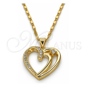 Collares con Dije 04.99.0034.18 Oro Laminado, Diseño de Corazón, con Zirconia Cubica Blanca, Pulido, Tono Dorado (Grosor 02 MM, 18 Pulgadas de Largo)