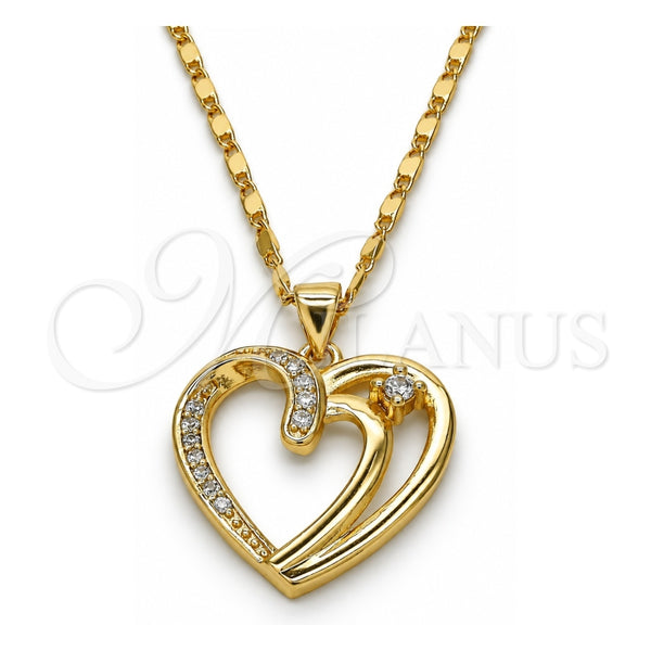 Collares con Dije 04.99.0034.18 Oro Laminado, Diseño de Corazón, con Zirconia Cubica Blanca, Pulido, Tono Dorado (Grosor 02 MM, 18 Pulgadas de Largo)