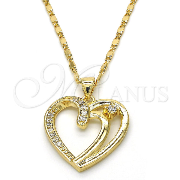 Collares con Dije 04.99.0034.18 Oro Laminado, Diseño de Corazón, con Blanca Zirconia Cubica, Pulido, Tono Dorado (02 MM Thickness, 18 Inches Length)