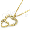 Collares con Dije 04.99.0037.18 Oro Laminado, Diseño de Corazón, con Zirconia Cubica Blanca, Pulido, Tono Dorado (Grosor 02 MM, 18 Pulgadas de Largo)