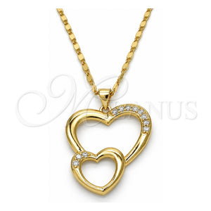 Collares con Dije 04.99.0037.18 Oro Laminado, Diseño de Corazón, con Zirconia Cubica Blanca, Pulido, Tono Dorado (Grosor 02 MM, 18 Pulgadas de Largo)
