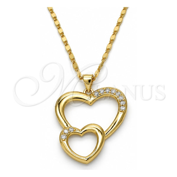Collares con Dije 04.99.0037.18 Oro Laminado, Diseño de Corazón, con Zirconia Cubica Blanca, Pulido, Tono Dorado (Grosor 02 MM, 18 Pulgadas de Largo)