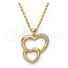 Collares con Dije 04.99.0037.18 Oro Laminado, Diseño de Corazón, con Zirconia Cubica Blanca, Pulido, Tono Dorado (Grosor 02 MM, 18 Pulgadas de Largo)