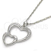 Collares con Dije 04.99.0037.1.18 Oro Laminado Blanco, Diseño de Corazón, con Zirconia Cubica Blanca, Pulido, Rodinado (Grosor 02 MM, 18 Pulgadas de Largo)