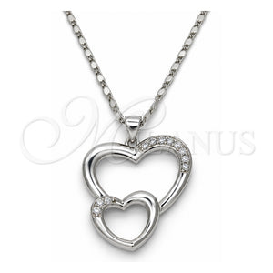 Collares con Dije 04.99.0037.1.18 Oro Laminado Blanco, Diseño de Corazón, con Zirconia Cubica Blanca, Pulido, Rodinado (Grosor 02 MM, 18 Pulgadas de Largo)